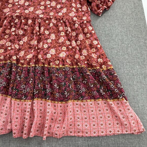 Knox Rose Boho Dress Round Neck Medium Floral Rayon Knee Length half Sleeves - Picture 6 of 14